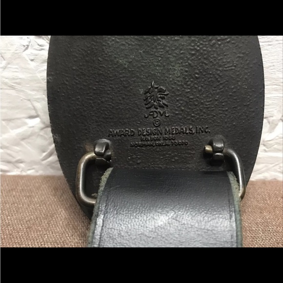 ADM Award Design Medals Texas Solid Brass Buckle Black Leather Belt Norman OK - Picture 5 of 13